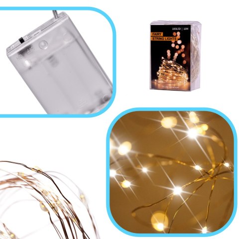 Lampki LED druciki dekoracyjne 10m 100LED ciepły biały Lampki LED druciki dekoracyjne 10m 100LED ciepły biały