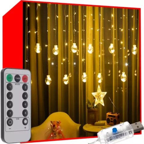 Kurtyna świetlna 108LED USB ciepły biały KŚ19736 Kurtyna świetlna 108LED USB ciepły biały KŚ19736