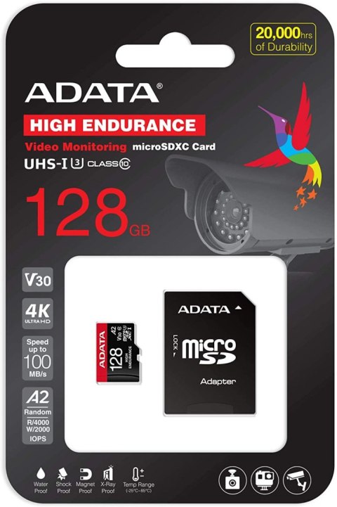 ADATA | AUSDX128GUI3V30SHA2-RA1 Karta pamięci | 128 GB | MicroSDXC | Pamięć flash klasy 10 | Adapter ADATA | AUSDX128GUI3V30SHA2-RA1 Karta pamięci | 128 GB | MicroSDXC | Pamięć flash klasy 10 | Adapter