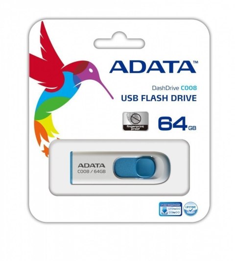 ADATA | C008 | 64 GB | USB 2.0 | Biało/Niebieski ADATA | C008 | 64 GB | USB 2.0 | Biało/Niebieski