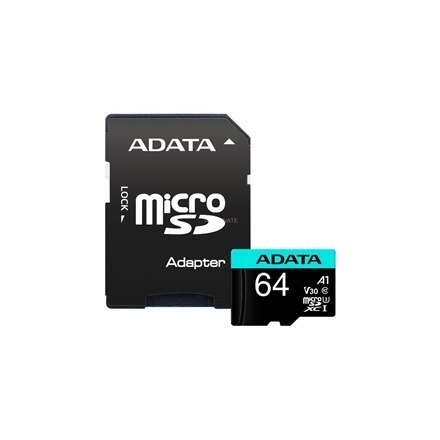 ADATA | Premier Pro UHS-I U3 V30S | 64 GB | MicroSDXC | Pamięć flash klasy 10 | Adapter ADATA | Premier Pro UHS-I U3 V30S | 64 GB | MicroSDXC | Pamięć flash klasy 10 | Adapter