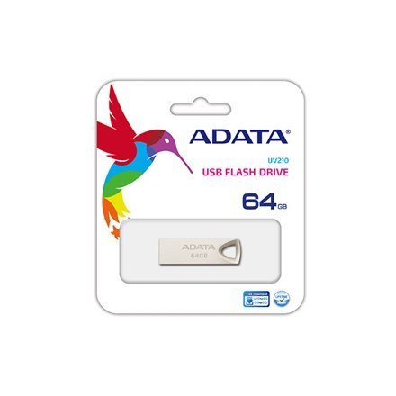 ADATA USB 2.0 UV210 64 GB, Srebrny Metalowej Konstrukcji, Gwarancja 60 Miesięcy ADATA USB 2.0 UV210 64 GB, Srebrny Metalowej Konstrukcji, Gwarancja 60 Miesięcy