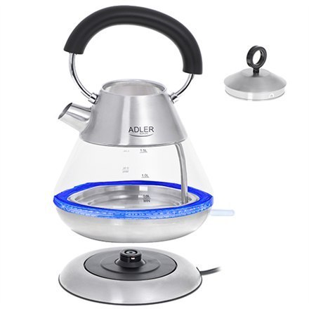 Adler | Czajnik | AD 1282 | Elektryczny | 1850 W | 1.5 L | Szkło/Ze stali nierdzewnej | Obracany o 360° podstawa | Inox Adler | Czajnik | AD 1282 | Elektryczny | 1850 W | 1.5 L | Szkło/Ze stali nierdzewnej | Obracany o 360° podstawa | Inox
