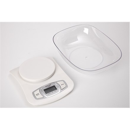 Adler AD 3137 Kitchen scales, Capacity 5 kg , Graduation 1g, Big LCD Display, Auto-zero/Auto-off, Large bowl, White Adler | Adle