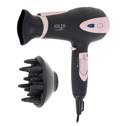 Adler | Hair Dryer | AD 2248b ION | 2200 W | Number of temperature settings 3 | Ionic function | Diffuser nozzle | Black/Pink Adler | Hair Dryer | AD 2248b ION | 2200 W | Number of temperature settings 3 | Ionic function | Diffuser nozzle | Black/Pink