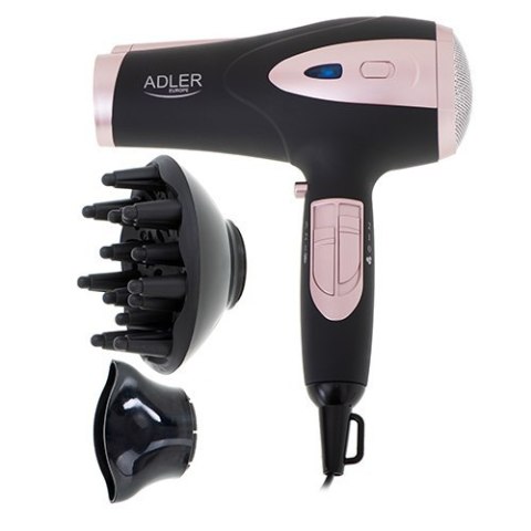 Adler | Hair Dryer | AD 2248b ION | 2200 W | Number of temperature settings 3 | Ionic function | Diffuser nozzle | Black/Pink Adler | Hair Dryer | AD 2248b ION | 2200 W | Number of temperature settings 3 | Ionic function | Diffuser nozzle | Black/Pink