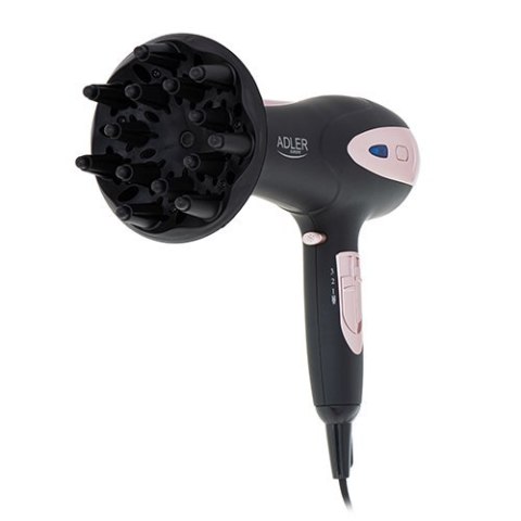 Adler | Hair Dryer | AD 2248b ION | 2200 W | Number of temperature settings 3 | Ionic function | Diffuser nozzle | Black/Pink Adler | Hair Dryer | AD 2248b ION | 2200 W | Number of temperature settings 3 | Ionic function | Diffuser nozzle | Black/Pink