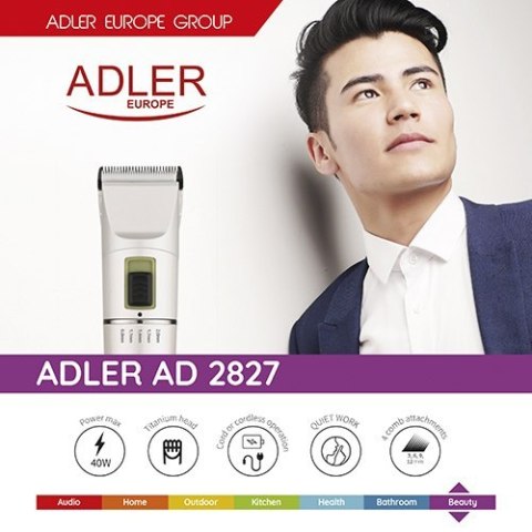 Adler | Hair clipper | AD 2827 | Cordless or corded | Number of length steps 4 | White Adler | Hair clipper | AD 2827 | Cordless or corded | Number of length steps 4 | White