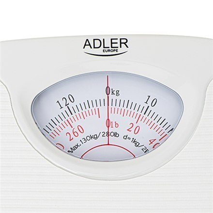 Adler | Mechaniczna waga łazienkowa | AD 8151w | Maksymalna waga (nośność) 130 kg | Dokładność 1000 g | Biały Adler | Mechaniczna waga łazienkowa | AD 8151w | Maksymalna waga (nośność) 130 kg | Dokładność 1000 g | Biały