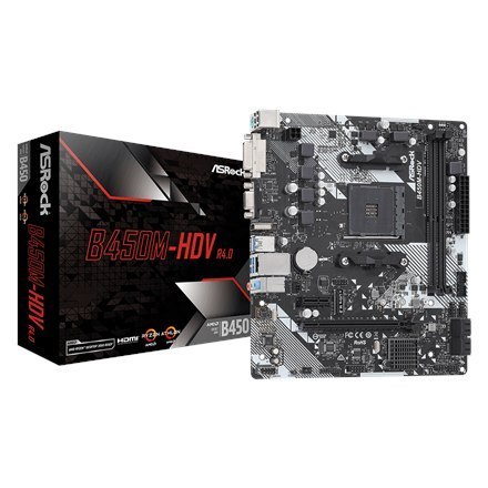 ASRock | B450M-HDV R4.0 | Processor family AMD | Processor socket AM4 | DDR4 DIMM | Memory slots 2 | Supported hard disk drive i ASRock | B450M-HDV R4.0 | Processor family AMD | Processor socket AM4 | DDR4 DIMM | Memory slots 2 | Supported hard disk drive i
