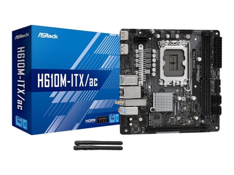 ASRock | H610M-ITX/ac | Processor family Intel | Processor socket LGA1700 | DDR4 DIMM | Memory slots 2 | Supported hard disk dri ASRock | H610M-ITX/ac | Processor family Intel | Processor socket LGA1700 | DDR4 DIMM | Memory slots 2 | Supported hard disk dri