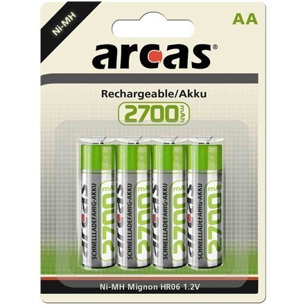 Arcas | AA/HR6 | 2700 mAh | Akumulatorki Ni-MH | 4 sztuki | 17727406 Arcas | AA/HR6 | 2700 mAh | Akumulatorki Ni-MH | 4 sztuki | 17727406