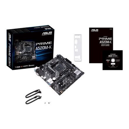 Asus | PRIME A520M-K | Processor family AMD | Processor socket AM4 | DDR4 | Memory slots 2 | Supported hard disk drive interface Asus | PRIME A520M-K | Processor family AMD | Processor socket AM4 | DDR4 | Memory slots 2 | Supported hard disk drive interface