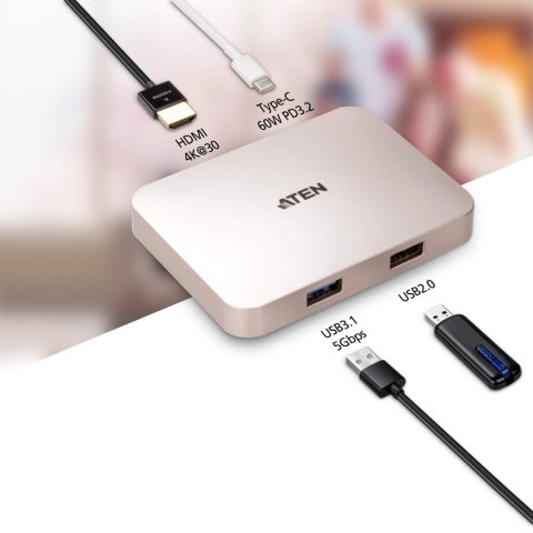 Aten | USB-C 4K Ultra Mini Dock z Power Pass-through | Porty Ethernet LAN (RJ-45) | Porty VGA (D-Sub) w ilości | Porty USB 3.0 ( Aten | USB-C 4K Ultra Mini Dock z Power Pass-through | Porty Ethernet LAN (RJ-45) | Porty VGA (D-Sub) w ilości | Porty USB 3.0 (