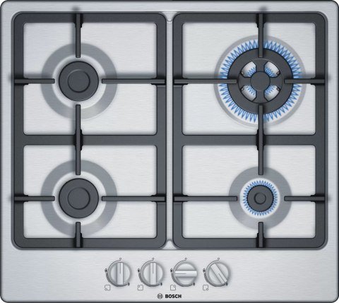 Bosch | PGH6B5B90 | Hob | Gas | Number of burners/cooking zones 4 | Rotary knobs | Stainless steel Bosch | PGH6B5B90 | Hob | Gas | Number of burners/cooking zones 4 | Rotary knobs | Stainless steel