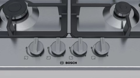 Bosch | PGH6B5B90 | Hob | Gas | Number of burners/cooking zones 4 | Rotary knobs | Stainless steel Bosch | PGH6B5B90 | Hob | Gas | Number of burners/cooking zones 4 | Rotary knobs | Stainless steel