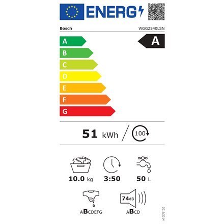 Bosch | WGG2540LSN | Washing Machine | Energy efficiency class A | Front loading | Washing capacity 10 kg | 1400 RPM | Depth 58.