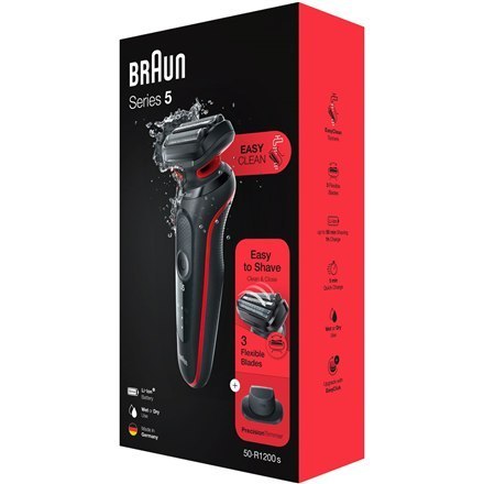 Braun Golarka 51-R1200s, Czas pracy (maks.) 50 min, Mokra i sucha, kolor: Czarny/Czerwony Braun Golarka 51-R1200s, Czas pracy (maks.) 50 min, Mokra i sucha, kolor: Czarny/Czerwony