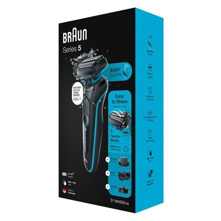 Braun | Shaver | 51-M4500cs | Operating time (max) 50 min | Wet & Dry | Black/Blue Braun | Shaver | 51-M4500cs | Operating time (max) 50 min | Wet & Dry | Black/Blue