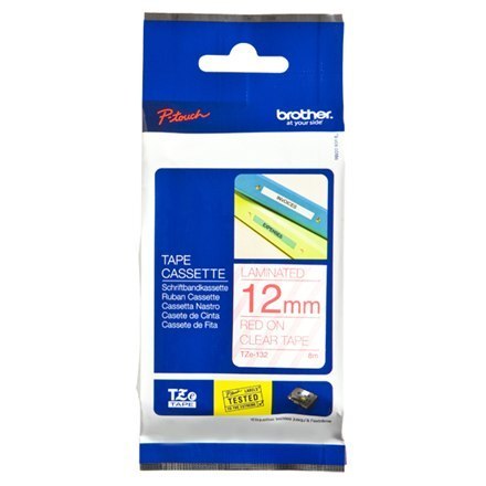 Brother | 132 | Laminated tape | Thermal | Red on clear | Roll (1.2 cm x 8 m) Brother | 132 | Laminated tape | Thermal | Red on clear | Roll (1.2 cm x 8 m)
