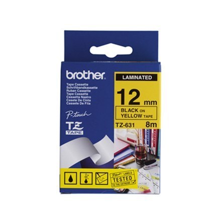 Brother | 631 | Laminated tape | Thermal | Black on yellow | Roll (1.2 cm x 8 m) Brother | 631 | Laminated tape | Thermal | Black on yellow | Roll (1.2 cm x 8 m)