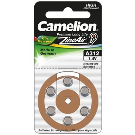 Camelion | A312/DA312/ZL312 | Zinc air cells | 6 pc(s) Camelion | A312/DA312/ZL312 | Zinc air cells | 6 pc(s)