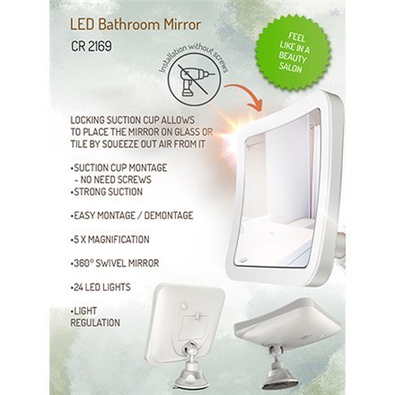 Camry | Lustro łazienkowe | CR 2169 | 16,3 cm | Lustro LED | Biały Camry | Lustro łazienkowe | CR 2169 | 16,3 cm | Lustro LED | Biały