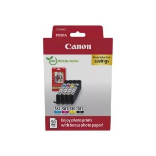 Canon CLI-581 BK/C/M/Y Ink Cartridge + Photo Paper Value Pack