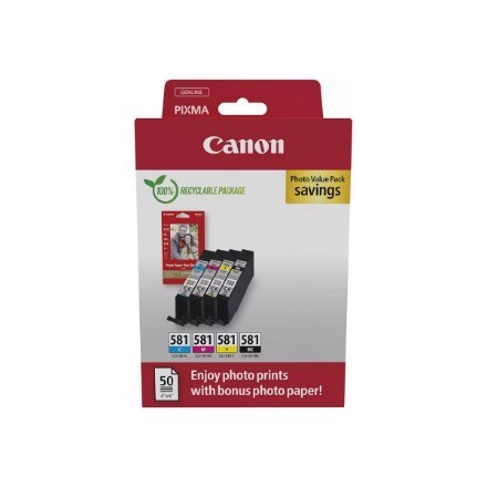 Canon CLI-581 BK/C/M/Y Ink Cartridge + Photo Paper Value Pack Canon CLI-581 BK/C/M/Y Ink Cartridge + Photo Paper Value Pack