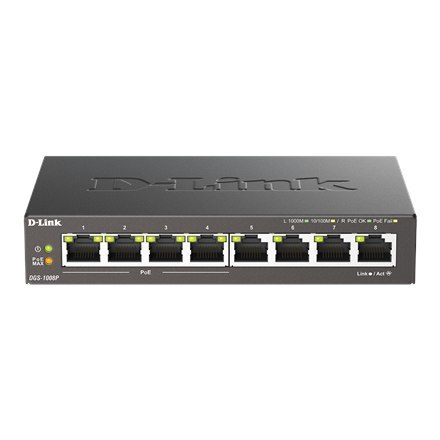 D-Link | 8-Port Gigabit PoE Switch (4xPoE) | DGS-1008P | Unmanaged | Desktop | Power supply type External D-Link | 8-Port Gigabit PoE Switch (4xPoE) | DGS-1008P | Unmanaged | Desktop | Power supply type External