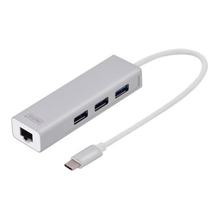 Digitus | 3-portowy koncentrator USB typu C + Gigabit Ethernet Digitus | 3-portowy koncentrator USB typu C + Gigabit Ethernet