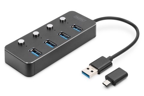 Digitus | Hub USB 3.0, 4-portowy, przełączany, aluminiowa obudowa | DA-70247 Digitus | Hub USB 3.0, 4-portowy, przełączany, aluminiowa obudowa | DA-70247