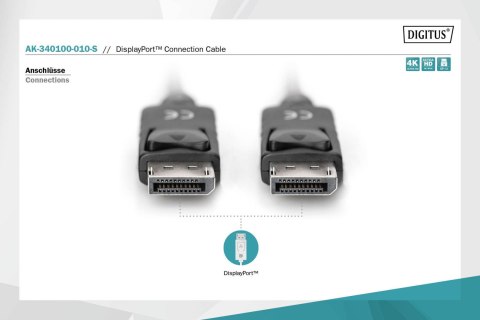 Digitus | Kabel DisplayPort | Męski | 20-pinowy DisplayPort | Męski | 20-pinowy DisplayPort | 1 m | Czarny Digitus | Kabel DisplayPort | Męski | 20-pinowy DisplayPort | Męski | 20-pinowy DisplayPort | 1 m | Czarny