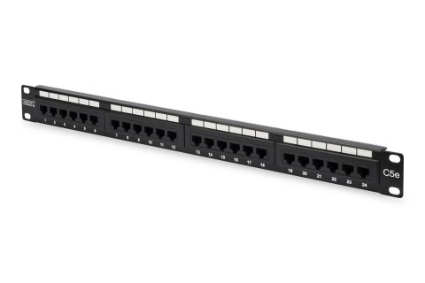 Digitus | Patch Panel | DN-91524U | Black | Category: CAT 5e; Ports: 24 x RJ45; Retention strength: 7.7 kg; Insertion force: 30N