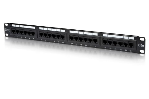 Digitus | Patch Panel | DN-91524U | Black | Category: CAT 5e; Ports: 24 x RJ45; Retention strength: 7.7 kg; Insertion force: 30N