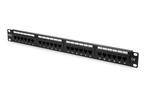 Digitus | Patch Panel | DN-91624U | Czarny | Kategoria: CAT 6; Porty: 24 x RJ45; Siła mocowania: 7,7 kg; Siła wkładania: maks. 3 Digitus | Patch Panel | DN-91624U | Czarny | Kategoria: CAT 6; Porty: 24 x RJ45; Siła mocowania: 7,7 kg; Siła wkładania: maks. 3