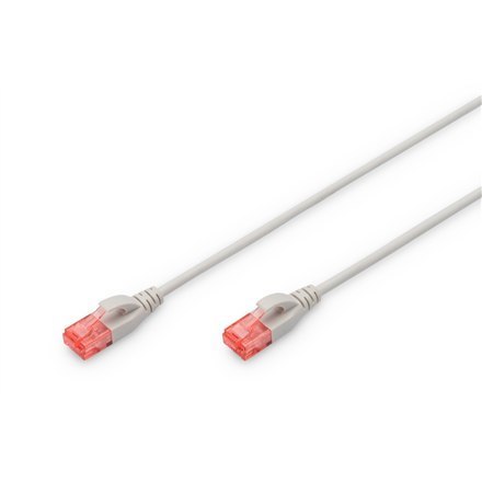 Digitus | Patch cord | CAT 6 U-UTP Kabel węższy | 2 m | Szary | Modułowy wtyk RJ45 (8/8) | Przezroczysty czerwony kolorowy kone Digitus | Patch cord | CAT 6 U-UTP Kabel węższy | 2 m | Szary | Modułowy wtyk RJ45 (8/8) | Przezroczysty czerwony kolorowy kone