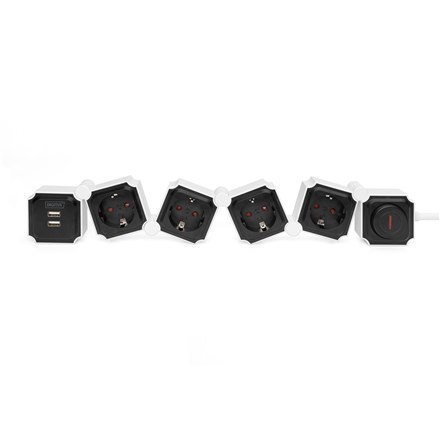 DIGITUS DA-70620 - power strip - 3680 Watt | Output Connector Qty 4 | 1.6 m | Black | White