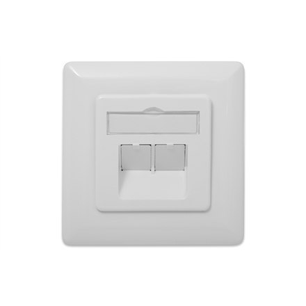 Digitus CAT 6A Class EA network outlet,shielded,2xRJ45,LSA pure white, flush mount, horizontal cable install. Digitus | CAT 6A C