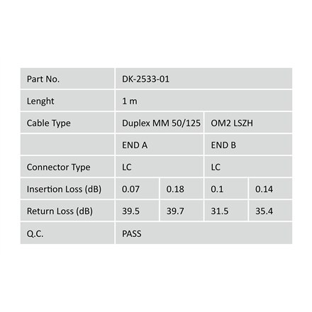 Digitus Patch Cord FO, duplex, LC to LC MM OM2 50/125 ?, 1 m Digitus Patch Cord FO, duplex, LC to LC MM OM2 50/125 ?, 1 m