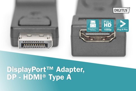 Digitus | Żeńskie | 19-pinowe HDMI typu A | Męskie | 20-pinowe DisplayPort | Czarne Digitus | Żeńskie | 19-pinowe HDMI typu A | Męskie | 20-pinowe DisplayPort | Czarne