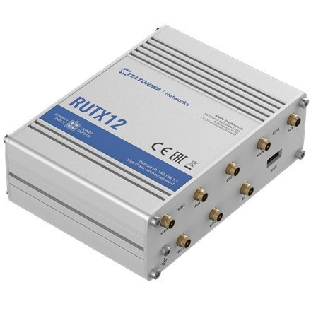 Dual LTE Cat 6 Router | RUTX12 | 802.11ac | 867 Mbit/s | 10/100/1000 Mbit/s | Ethernet LAN (RJ-45) ports 4 | Mesh Support No | M Dual LTE Cat 6 Router | RUTX12 | 802.11ac | 867 Mbit/s | 10/100/1000 Mbit/s | Ethernet LAN (RJ-45) ports 4 | Mesh Support No | M