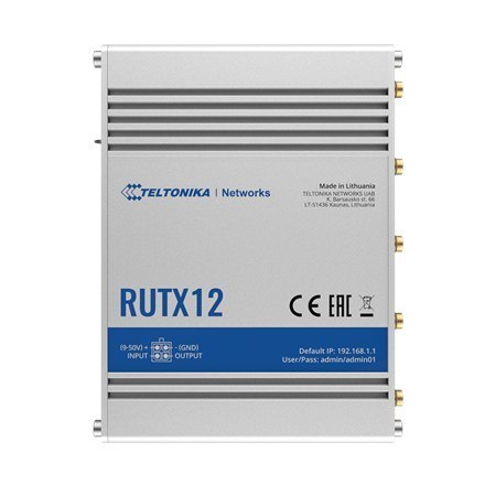Dual LTE Cat 6 Router | RUTX12 | 802.11ac | 867 Mbit/s | 10/100/1000 Mbit/s | Ethernet LAN (RJ-45) ports 4 | Mesh Support No | M Dual LTE Cat 6 Router | RUTX12 | 802.11ac | 867 Mbit/s | 10/100/1000 Mbit/s | Ethernet LAN (RJ-45) ports 4 | Mesh Support No | M