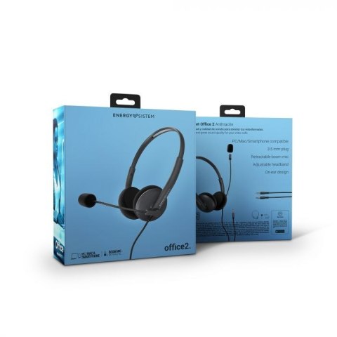 Energy Sistem Headset Office 2 Anthracite, On-ear, 3.5mm plug, retractable boom mic. Energy Sistem | Headset Office 2 | Wired Ea Energy Sistem Headset Office 2 Anthracite, On-ear, 3.5mm plug, retractable boom mic. Energy Sistem | Headset Office 2 | Wired Ea