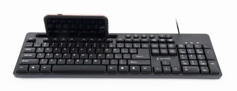 Gembird | Klawiatura multimedialna z podstawką pod telefon | KB-UM-108 | Multimedialna | Przewodowa | US | Czarna | g Gembird | Klawiatura multimedialna z podstawką pod telefon | KB-UM-108 | Multimedialna | Przewodowa | US | Czarna | g