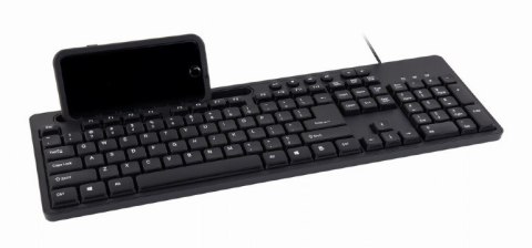 Gembird | Klawiatura multimedialna z podstawką pod telefon | KB-UM-108 | Multimedialna | Przewodowa | US | Czarna | g Gembird | Klawiatura multimedialna z podstawką pod telefon | KB-UM-108 | Multimedialna | Przewodowa | US | Czarna | g