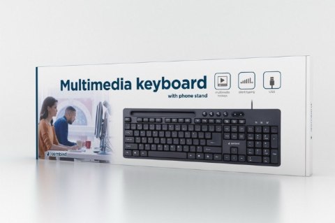 Gembird | Klawiatura multimedialna z podstawką pod telefon | KB-UM-108 | Multimedialna | Przewodowa | US | Czarna | g Gembird | Klawiatura multimedialna z podstawką pod telefon | KB-UM-108 | Multimedialna | Przewodowa | US | Czarna | g