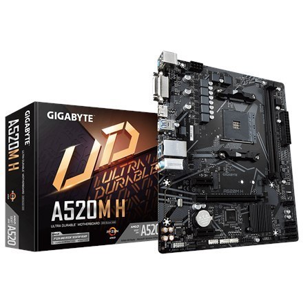 Gigabyte | A520M H 1.0 | Processor family AMD | Processor socket AM4 | DDR4 DIMM | Memory slots 2 | Chipset AMD A | Micro ATX Gigabyte | A520M H 1.0 | Processor family AMD | Processor socket AM4 | DDR4 DIMM | Memory slots 2 | Chipset AMD A | Micro ATX
