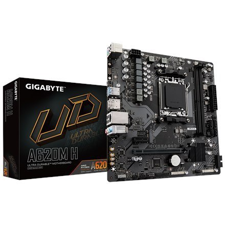 Gigabyte | A620M H 1.0 M/B | Processor family AMD | Processor socket AM5 | DDR5 DIMM | Memory slots 2 | Supported hard disk driv Gigabyte | A620M H 1.0 M/B | Processor family AMD | Processor socket AM5 | DDR5 DIMM | Memory slots 2 | Supported hard disk driv