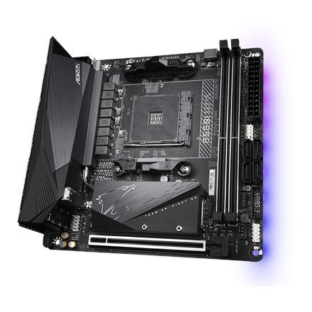 Gigabyte | B550I AORUS PRO AX 1.0 | Processor family AMD | Processor socket AM4 | DDR4 DIMM | Memory slots 2 | Chipset AMD B | M Gigabyte | B550I AORUS PRO AX 1.0 | Processor family AMD | Processor socket AM4 | DDR4 DIMM | Memory slots 2 | Chipset AMD B | M